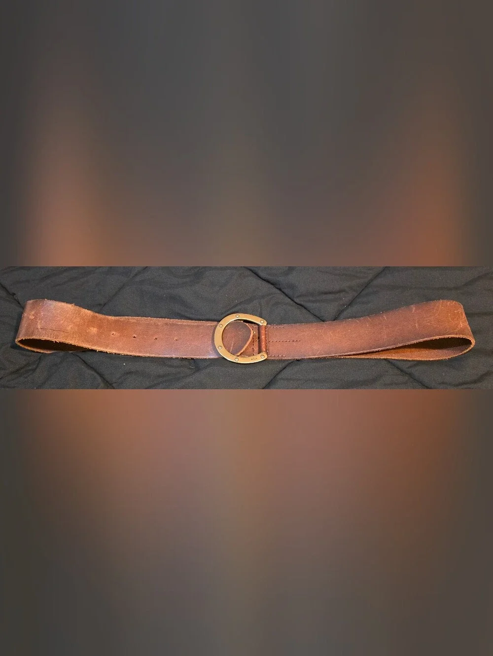 Ralph Lauren Dark Brown Leather Belt with Brass Horseshoe Buckle